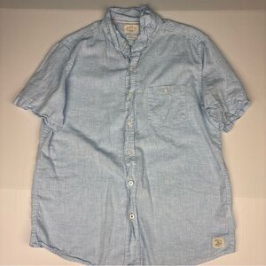 Original Weatherproof Men Large Button Up Light Blue Chambray Washable Linen